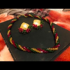 Indian Pakistani gold plated 3pc necklace set.